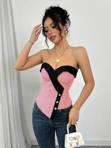 Elenzga Women's Vintage French Style Fashionable Asymmetric Hem Crop Top, Versatile & Stylish For New Year, Party, Valentine's Day