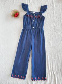 Vintaside Kids 1 Stück Jumpsuit für Kleine Mädchen im lässigen, niedlichen Stil mit Erdbeerstickerei