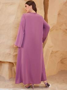 Al Najma Vestido de Talla Grande con Escote en V, Parches con Rhinestones, Elegante - Multicolor - Ver 2