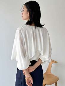 FRIFUL Women's Layered Puff Sleeve Loose Shirt,Ruffle Long Sleeve Top - Beige - View 6