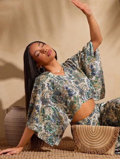 Vixey Paisley Print Flowy Boxy Woven Crop Vacation Top, Boho, Vacation Woman, Beach For Woman, Spring For Women, Summer, Summer, Vacation, Spring Break, Vacation Women, Island Vacation