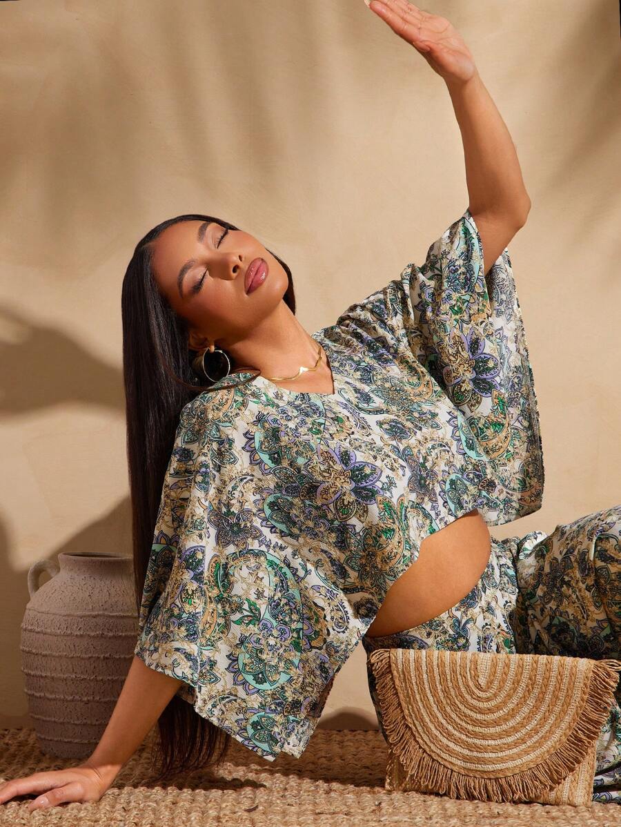 Vixey Paisley Print Flowy Boxy Woven Crop Vacation Top, Boho, Vacation Outfits Woman, Beach Outfits For Woman, Spring Outfits For Women, Summer Clothes, Summer Dresses, Vacation, Spring Break, Vacation Outfits Women, Island Vacation Outfits