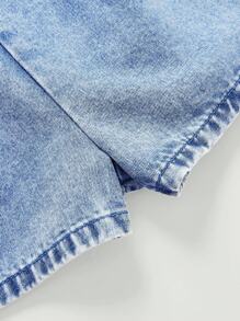 SHEIN 可爱女婴蝴蝶结装饰蓝色牛仔连体衣，女童春夏休闲度假乡村波西米亚风服装，女童沙滩装 - 淺色水洗藍 - 查看 5