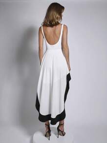 COSMINA Women's Elegant Black & White Asymmetrical Hem Mid-Length Slip Dress, Suitable For Office And Commuting, Spring/Summer