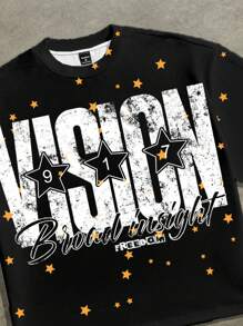 Manfinity EMRG Men Letter Graphic Tee Men Cropped Tees Men Crop Top Shirts Graphic Tees Men S - Black - View 2