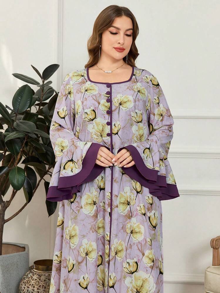 Al Najma プラスサイズ フローラル パッチワーク装飾 ミディ丈