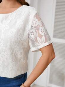 SHEIN Frenchy Plus Size Women Simple Casual Lace Pullover Biała Bluzka