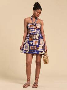 Travachic Vestido mini suelto con hombros descubiertos para mujer, estilo de vacaciones de playa con estampado floral, para primavera/verano