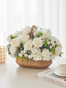 SHEIN 1pc / 3pcs White Artificial Flower Hydrangea Fake Peony Silk Flowers Rose Bouquet For Home Wedding Bride Bouquet Decor White, Valentine Day, Gift