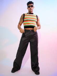 FeverCity Ärmellose Strickweste mit Kontraststreifen für Herren