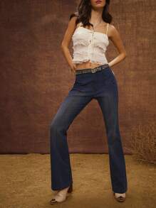 WESTFADE High Rise Seaming Fitted Western Denim Jeans - Medium Wash - View 1