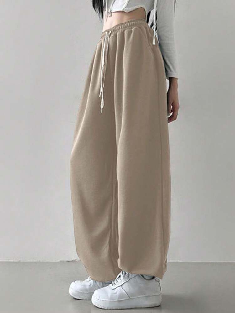 Women's Solid Color Casual Drawstring Waist Pocket Design Sports Pants,Women Joggers Sweatpants