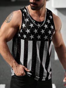 Manfinity LEGND Plus Size Men's Colorblock Striped Star Print Tank Top - Black - View 3