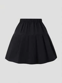 适合青春期女孩的百褶裙，黑色，侧面饰有白色蝴蝶结，休闲百搭的校园风格，适合度假、夏季、旅行