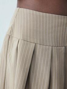 Maija 女士条纹褶皱短休闲裙，节日 - 卡其色 - 查看 5