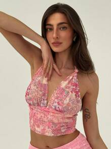 Aloruh 全新复古佩斯利网眼印花性感深 V 吊带露背海滩度假约会吊带背心 - 彩色 - 查看 5