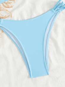 SHEIN Swim Mod Women's Plain Color Floral 3D Decoration Beach Bikini Swimwear Set, For Summer Beach Vacation - Blue - View 4