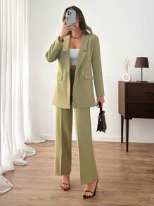 EURMUSE 女士橄榄绿色优雅套装 - 橄欖綠 - 查看 2