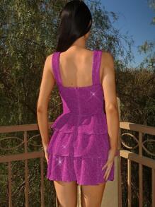 EgrlEra Vestido de fiesta corto para mujer con aplicaciones de mariposa brillante y diseño recortado - Rosa - Ver 2