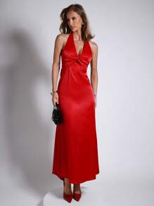 COSMINA 优雅派对/情人节女士红色镂空露背连衣裙，春夏 - 紅色 - 查看 2