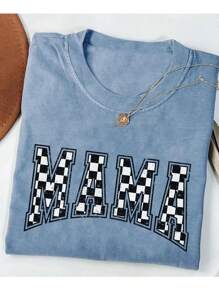 INAWLY Comfortable Plaid Mother's Shirt Gift, Vintage Mom T-Shirt, Mother's Day Gift, Retro Plaid Mom T-Shirt, Ladies T-Shirt - Blue - View 1