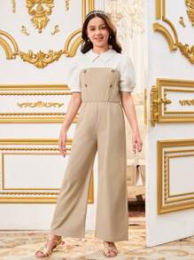 SHEIN Tween Girl Casual Ladylike 2-In-1 Jumpsuit Suitable For Commuting, School - Multicolor - View 4