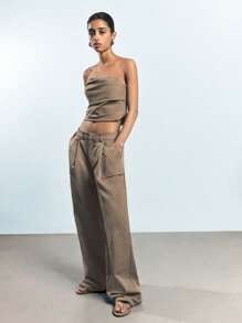 Maija Women's Casual Solid Color Low Waist Wide Leg Suit Pants,Festival - Coffee Brown - View 6