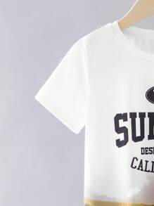 2 Pieces Set Young Boys Leisure Vacation Style Fun Plant Pattern Short Sleeved T-Shirt And Printed Shorts Two Pieces Set, Suitable For Spring And Summer Seasons, Suitable For Outdoor Vacations, School, Sports, And Home Wear - Multicolor - View 8