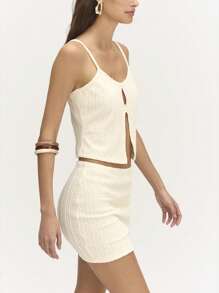Nöista Textured Fabric Top And Mini Skirt Set
Adjustable Strap Mini Skirt Set, Featuring A Front Cut-Out Design And Slim Fitted Bodycon Style. Perfect For Casual Resort Wear! - Beige - View 3
