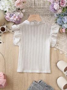 少女撞色蕾丝盖袖褶皱宽松衬衫