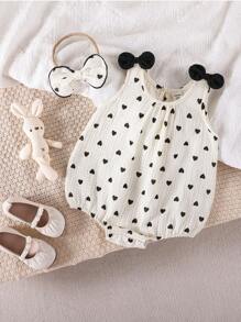 Souflis Souflis Baby Cute Casual Minimalist Round Neck Heart Printed Romper, Summer