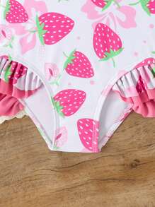 SHEIN Young Girl One-Piece Floral Print Swimsuit With Ruffle Trim - Multicolor - View 4