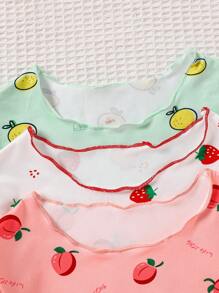 6pcs/Set Baby Girls ' Adorable Fruit Print Ruffled Casual Short Sleeve T-Shirt And Shorts Pajama Set, Summer Baby Girl Clothes Summer Clothes Baby Girls Sets Baby Girl Clothes Summer Baby Girls Sets Baby Girl Clothes Strawberry Lemond Peach Baby Clothes Baby Fruit Print Baby Pajamas Green White Pink Pajamas Set Sleepwear For Kids Holiday Travel Releax Summer Clothes