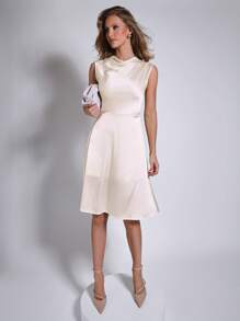 COSMINA 女士休闲中长连衣裙，简约时尚的日常穿着 - 米色 - 查看 3