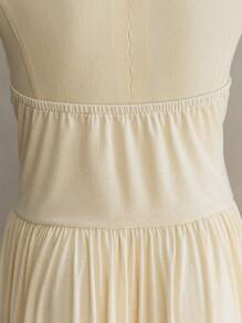 SHEIN Privé 大码女式露背优雅长裙，适合通勤、度假和苗条身材 - 杏色 - 查看 7