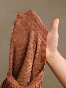 Anewsta 金属罗纹针织连衣裙，老款，女士春季服装 - 棕色 - 查看 8