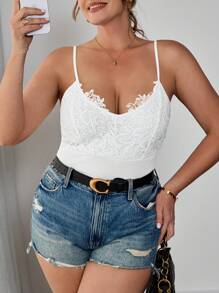 SHEIN Clasi 蕾丝边休闲吊带背心，简约时尚，适合日常穿着 - 白色 - 查看 1