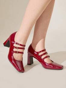 CUCCOO CHICEST Women's Fashion Square Toe Mary Jane Heels Spring Shoes Spring Break Easter - Red - View 3