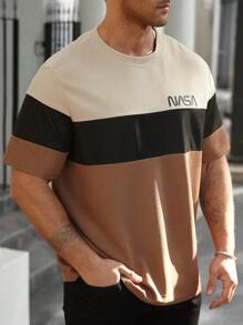 Manfinity Homme 大码男式拼色圆领短袖休闲上衣T恤 - 彩色 - 查看 3