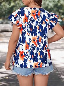 SHEIN LUNE Plus Size Women Summer Flower Print Casual Vacation Blouse