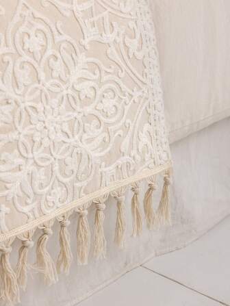 1 件精致刺绣双层床旗，流苏装饰，45 厘米宽，秋季装饰，秋季装饰，房间装饰