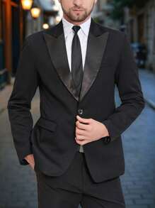 Manfinity Mode Men Front Button Closure Long Sleeve Pocket Minimalist Shirt And Pants Suit Set - Black - View 1