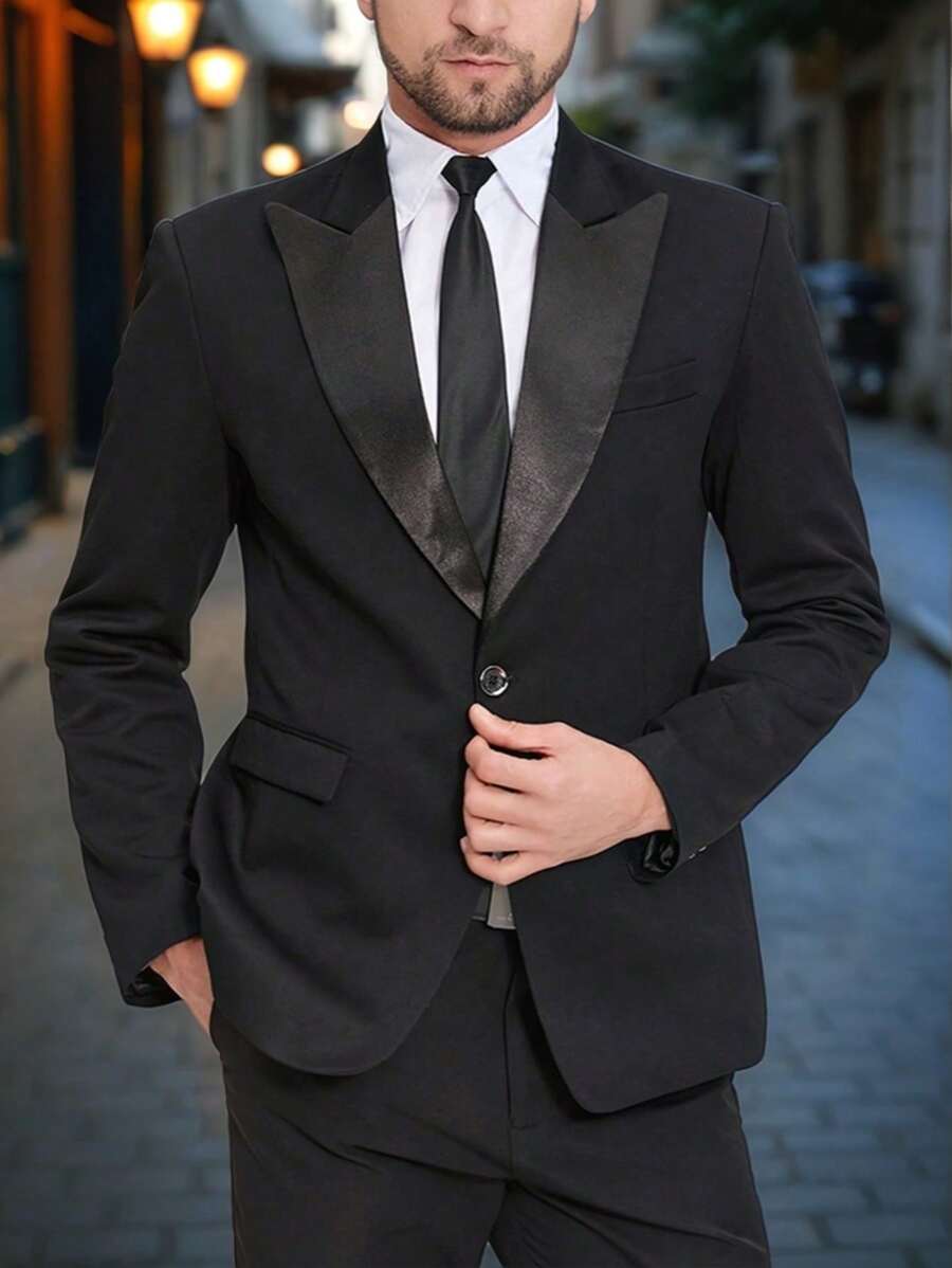 Manfinity Mode Men Front Button Closure Long Sleeve Pocket Minimalist Shirt And Pants Suit Set - Black - View 1