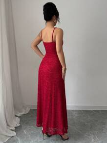 Elenzga Women's Fitted Lace Dress With Mermaid Hemline - Burgundy - View 2