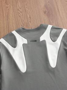Manfinity VCAY Áo thun nam tay ngắn dệt kim thời trang rộng rãi, vá lỗi, mùa hè, đi học, đồ đôi - Xám - Xem 4