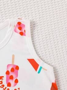 3pcs Girls Cute White Printed Sleeveless Tank Top,Shorts And Long Nightgown Pajama Set,Summer Family Matching Young Girls Clothing Sets For 3-7yrs - Multicolor - View 5