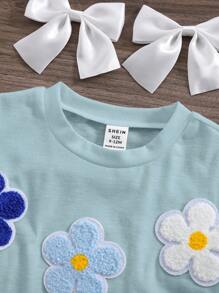 SHEIN 女宝宝短袖圆领T恤简约时尚休闲日常 - 藍色 - 查看 5