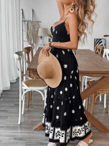 Breezaya Váy bohemian nhiều lớp, dây nơ xinh xắn, cổ điển, dễ thương cho mùa thu dành cho nữ - màu đen - Xem 5