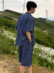 DAZY طقم جينز رجالي أزرق سادة للصيف