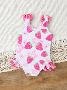 SHEIN Young Girl One-Piece Floral Print Swimsuit With Ruffle Trim - Multicolor - View 2